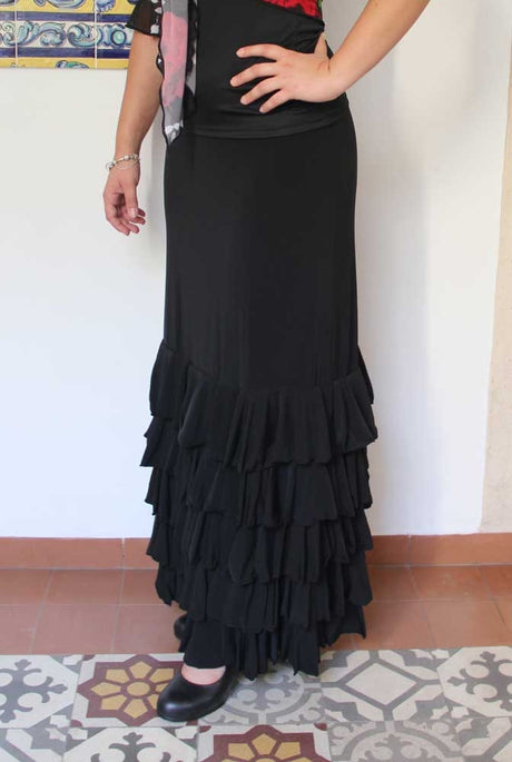 Jupe flamenco Zagra noire à 5 volants