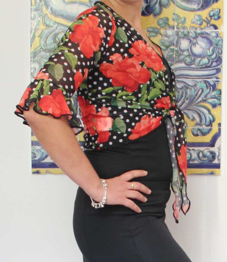 Flamenco cardigan with floral and polka dot print