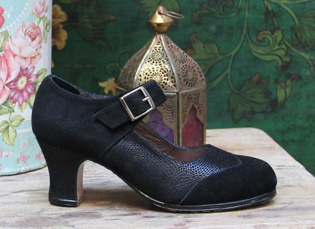 Chaussure de danse flamenco professionnelle en daim et noir fantaisie