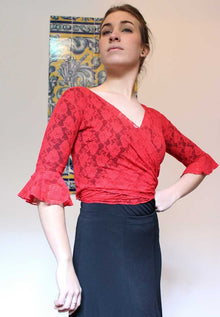 Cárdigan Flamenco Encaje Rojo Señora