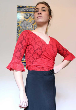 Cárdigan Flamenco Encaje Rojo Señora