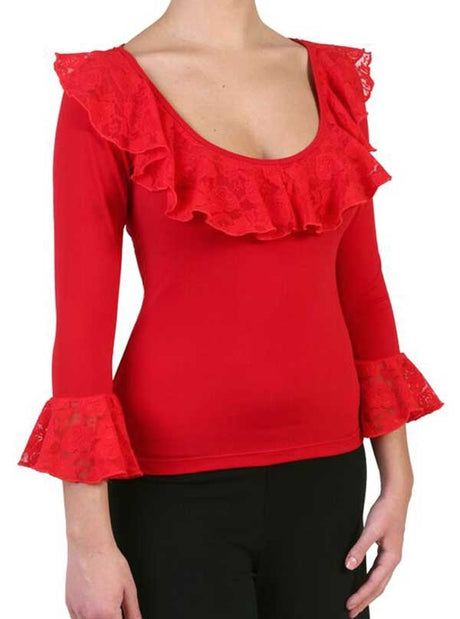 Red Flamenco Top with Ruffles and Lace