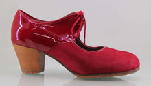 Zapato de baile flamenco profesional ante y charol rojo