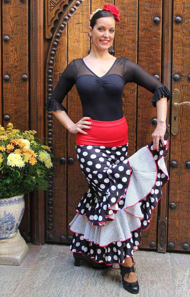 Black Flamenco Skirt with Polka Dots and Ruffles