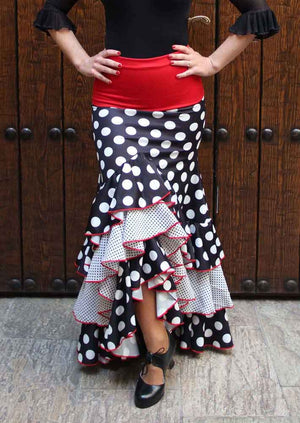 Black Flamenco Skirt with Polka Dots and Ruffles