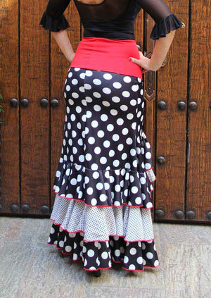Black Flamenco Skirt with Polka Dots and Ruffles