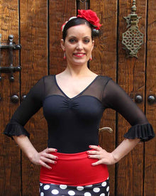 Justaucorps de flamenco noir à manches en microtulle