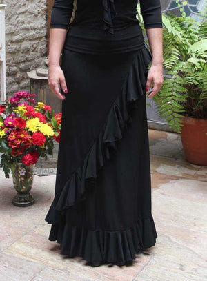 Falda Flamenco Valoria Negra con Volante Diagonal e Inferior