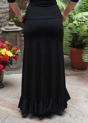 Falda Flamenco Valoria Negra con Volante Diagonal e Inferior