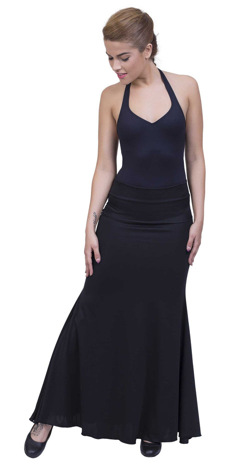 Jupe flamenco noire, ajustée et évasée 