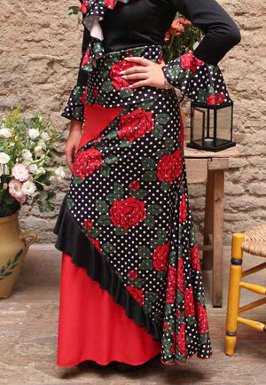 Jupe de flamenco combinée à fleurs et à pois