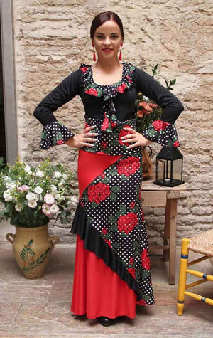 Jupe de flamenco combinée à fleurs et à pois