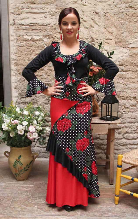 Falda Flamenco Combinada Flores y Lunares