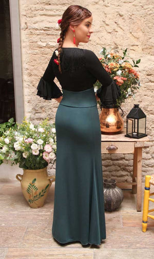 Jupe flamenco ajustée vert bouteille