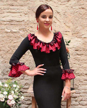 Black Flamenco Top with Polka Dot Ruffles