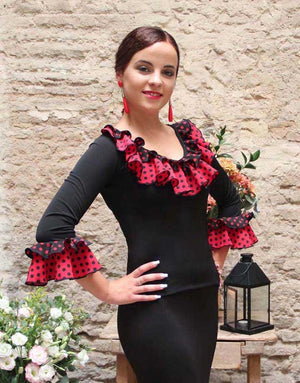 Black Flamenco Top with Polka Dot Ruffles