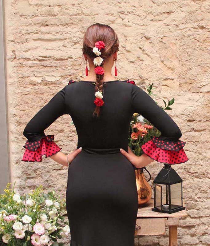 Black Flamenco Top with Polka Dot Ruffles
