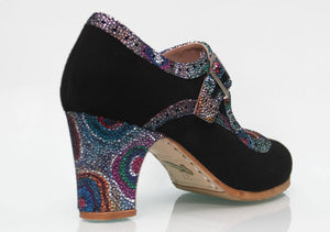 Chaussure de danse flamenco professionnelle en daim noir et fantaisie