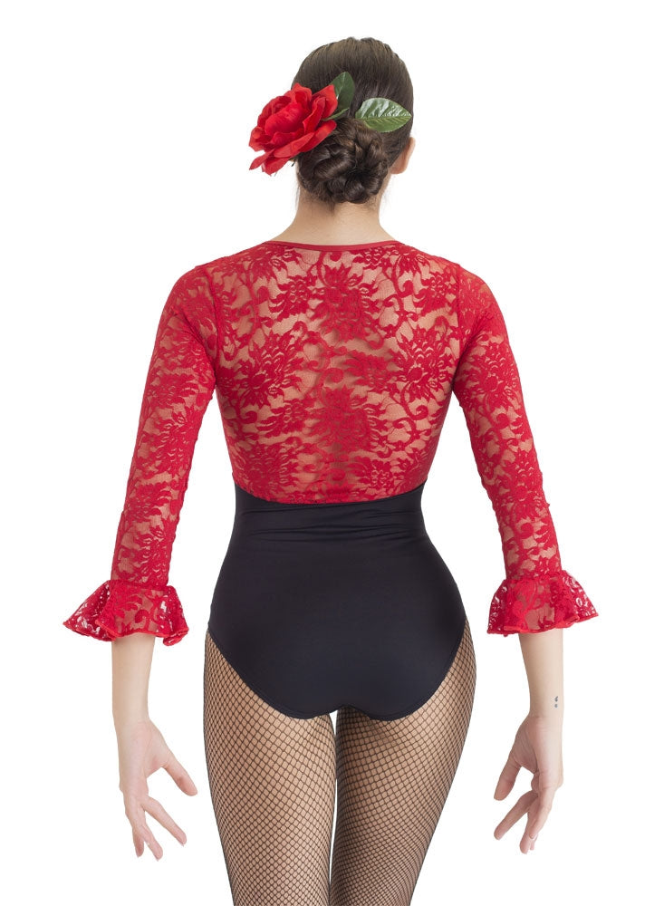 Black Flamenco Leotard with Red Lace