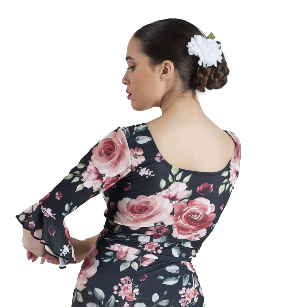 Flamenco Top with Ruffle Print