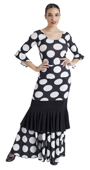 Black Flamenco Top with White Polka Dots