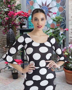 Black Flamenco Top with White Polka Dots