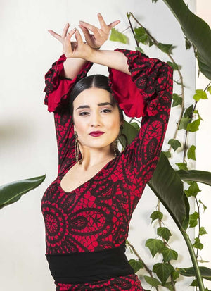 Red printed flamenco top
