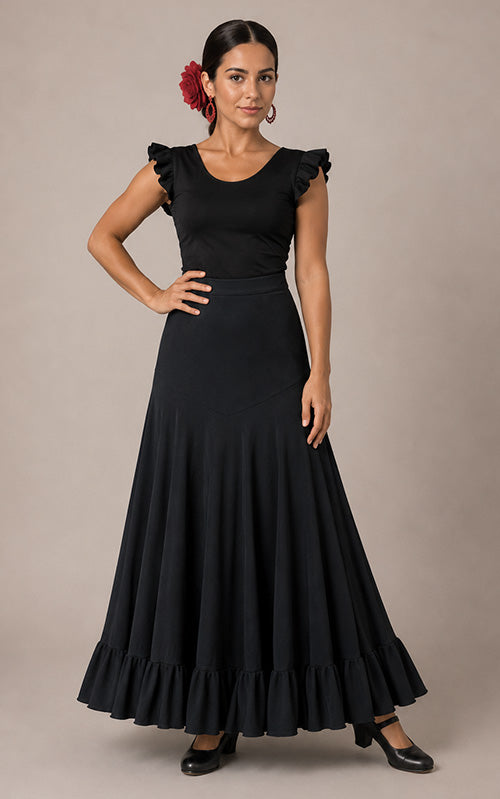 Falda flamenco negra con canesú y 1 volante