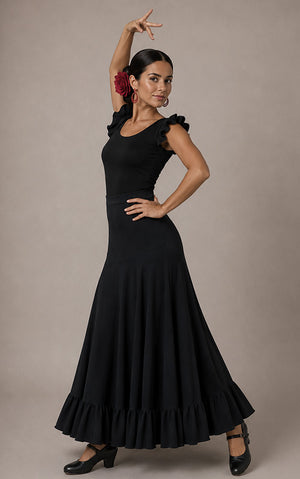 Falda flamenco negra con canesú y 1 volante