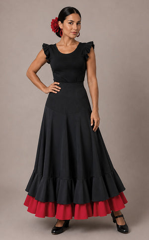 Falda flamenco negra con 2 volantes