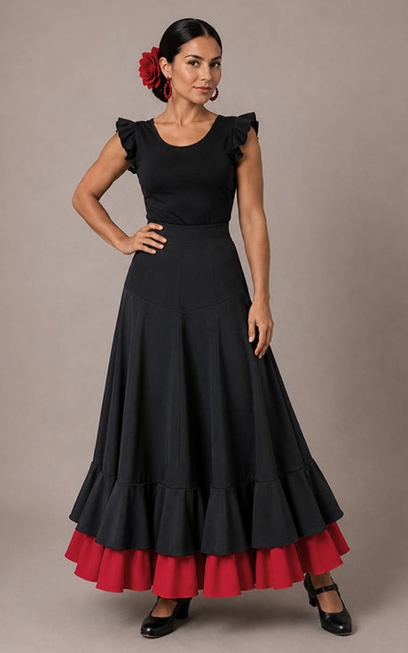 Falda flamenco negra con 2 volantes