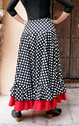 Black flamenco skirt with white polka dots and red ruffle