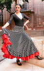 Black flamenco skirt with white polka dots and red ruffle