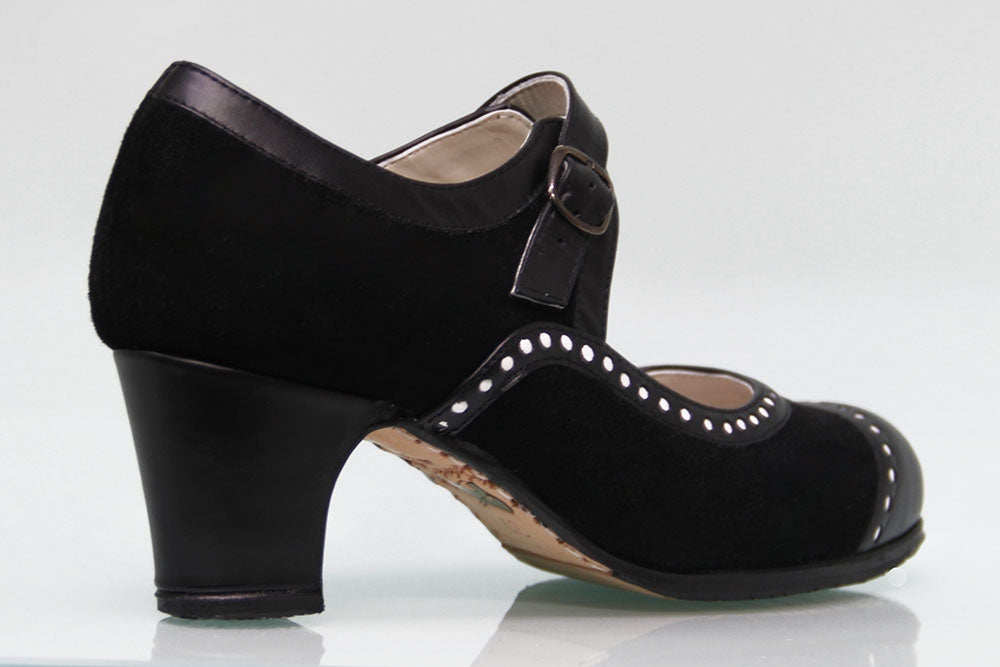 Chaussure de danse flamenco professionnelle en daim noir et cuir