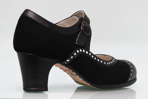 Chaussure de danse flamenco professionnelle en daim noir et cuir