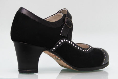 Chaussure de danse flamenco professionnelle en daim noir et cuir