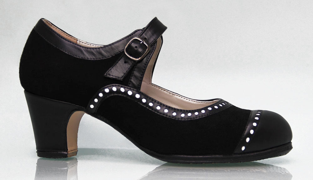 Chaussure de danse flamenco professionnelle en daim noir et cuir