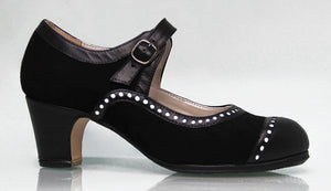 Chaussure de danse flamenco professionnelle en daim noir et cuir