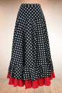 Black flamenco skirt with white polka dots and red ruffle