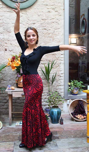 Falda Flamenco Estampado Rojo