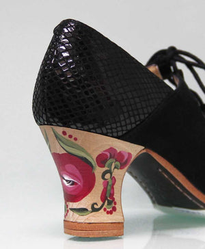 Chaussure de danse flamenco professionnelle en daim et imprimé serpent noir