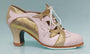 Zapato de baile flamenco profesional rosa/oro con cordones
