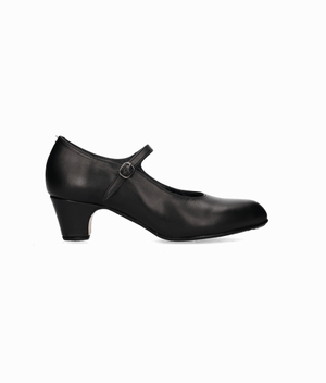 Chaussure de danse flamenco semi-professionnelle, cuir noir, talon bas