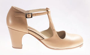 Chaussure de danse flamenco professionnelle en cuir beige avec boucle