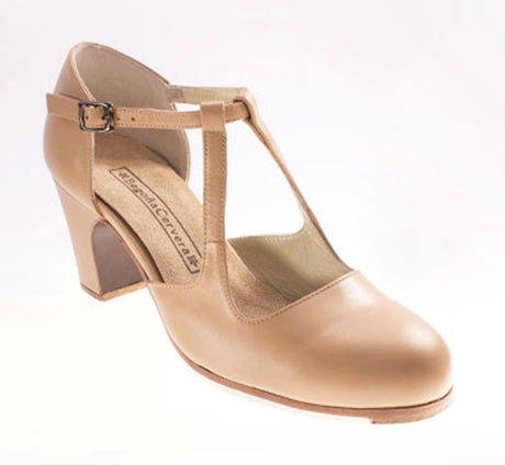 Chaussure de danse flamenco professionnelle en cuir beige avec boucle
