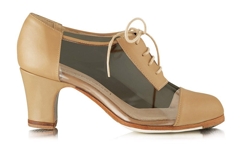 Chaussure de danse flamenco professionnelle en cuir beige