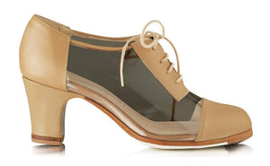 Chaussure de danse flamenco professionnelle en cuir beige