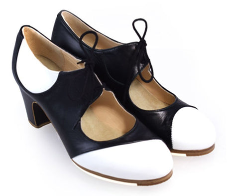 Chaussure de danse flamenco professionnelle en cuir noir et blanc
