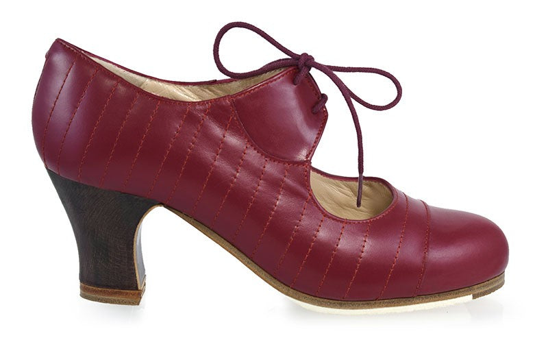 Chaussure de danse flamenco professionnelle, cuir bordeaux, lacets