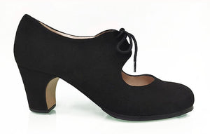 Semi-professional black suede flamenco dance shoe